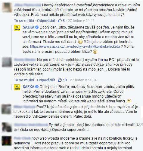 Ohlasy na změnu webových sránek Sazka