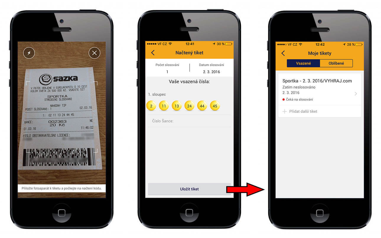 Naskenovat tiket Sazka mobilní aplikace