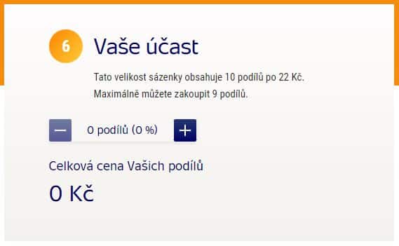 Počet podílů a jejich cena se odvíjí od výběru velikosti sázenky.
