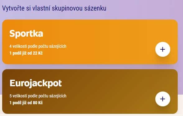 Vyber si, kterou loterii chceš se skupinovou sázenkou hrát.