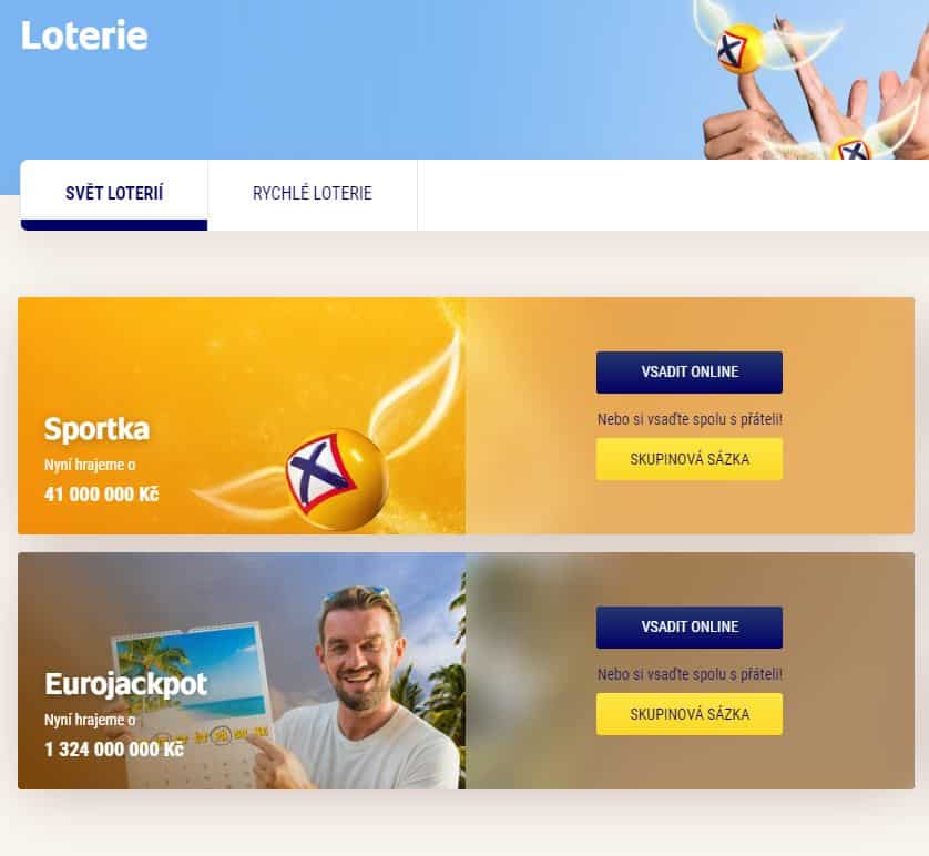 U vybrané loterie kliknu na tlačítko "Skupinová sázka".