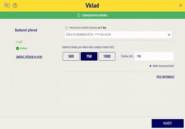 Zvolte platební metodu pro vklad u sazky