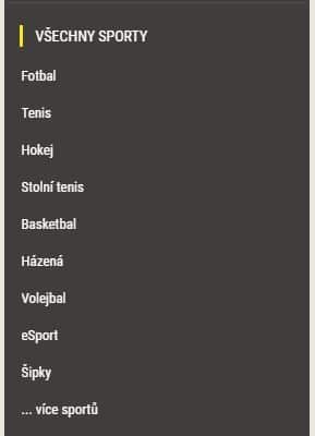 Výběr sportu na vsazení u sazky