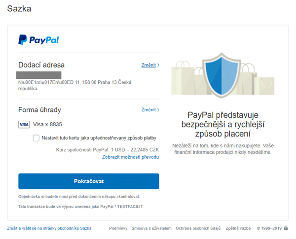 potvrzení transakce u paypalu
