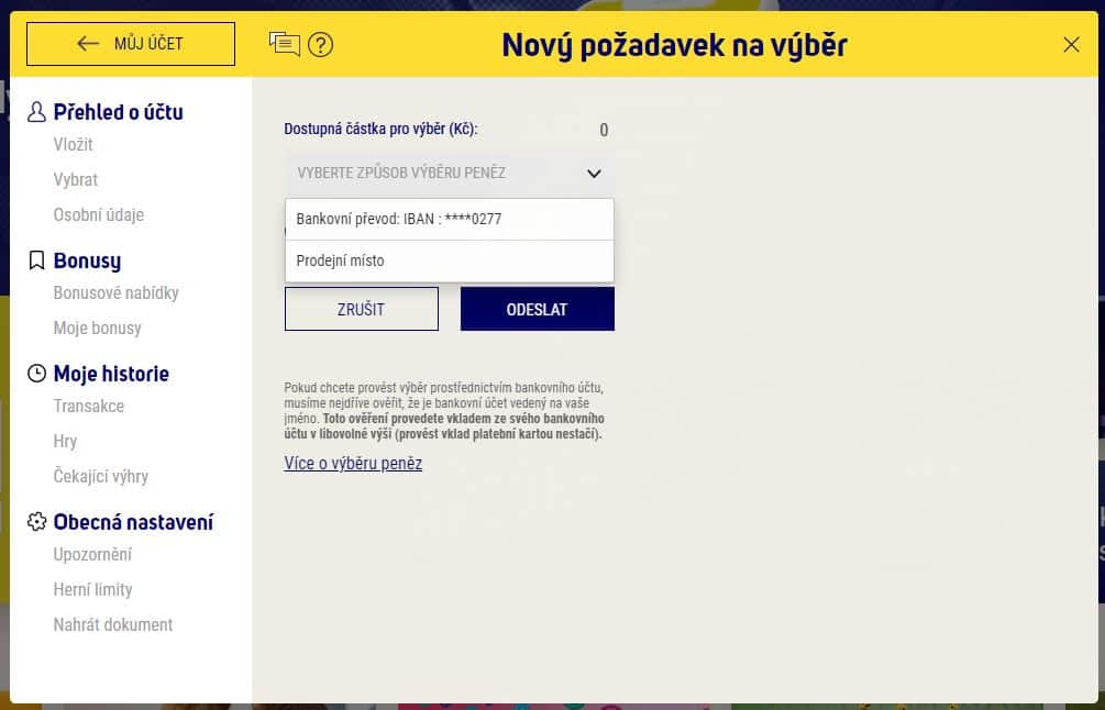 zvolení platební metody u sazky
