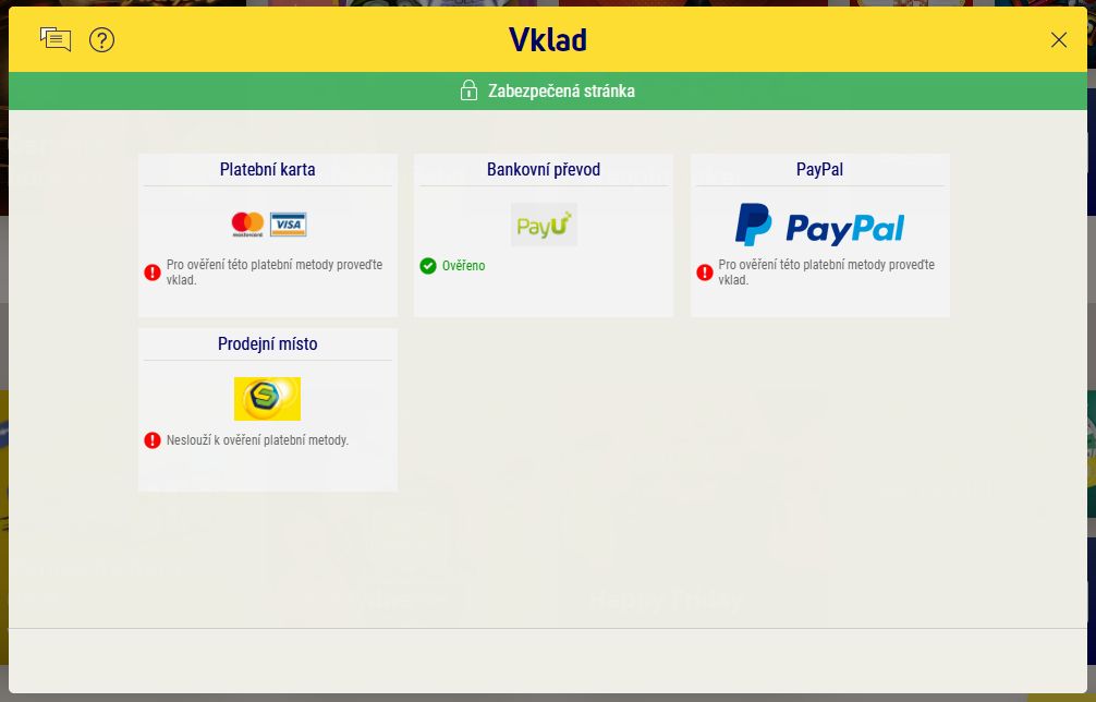 zvolení platební metody u sazky