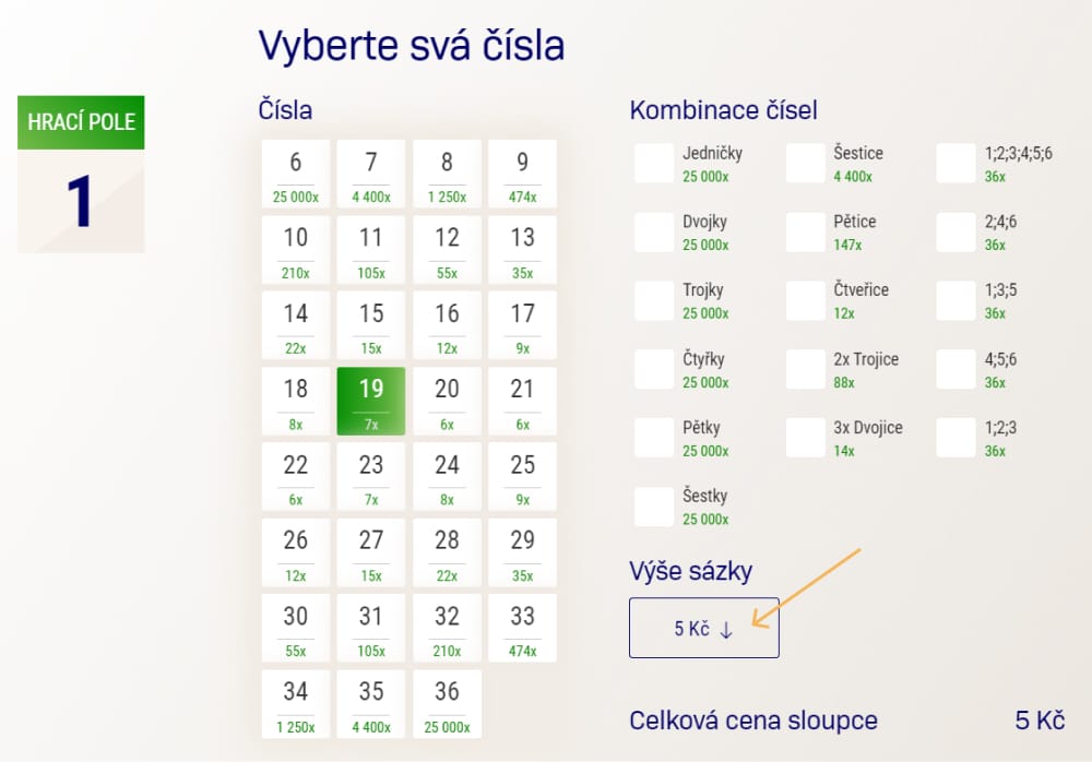 Ukázka výběr čísel Kameny
