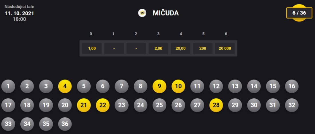Volba čísel Mičuda 36