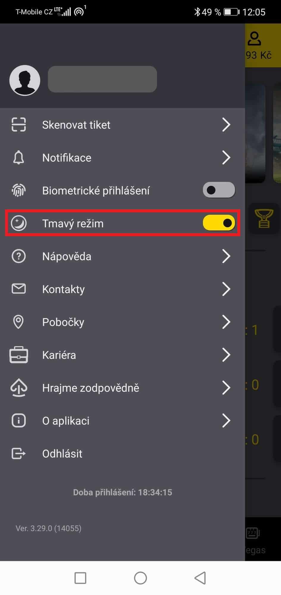 Zapnutgí tmavého režimu