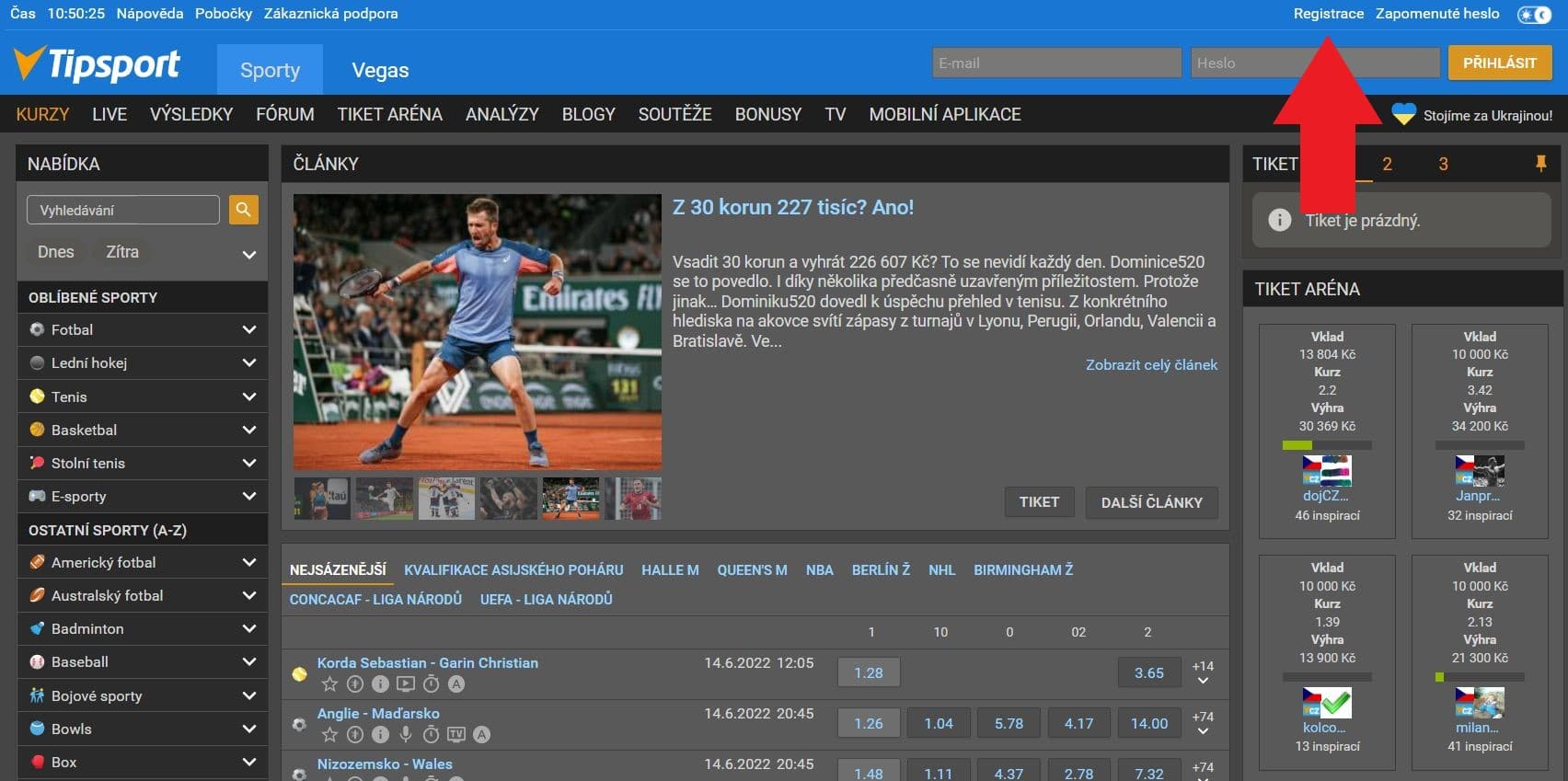 Tipsport registrace