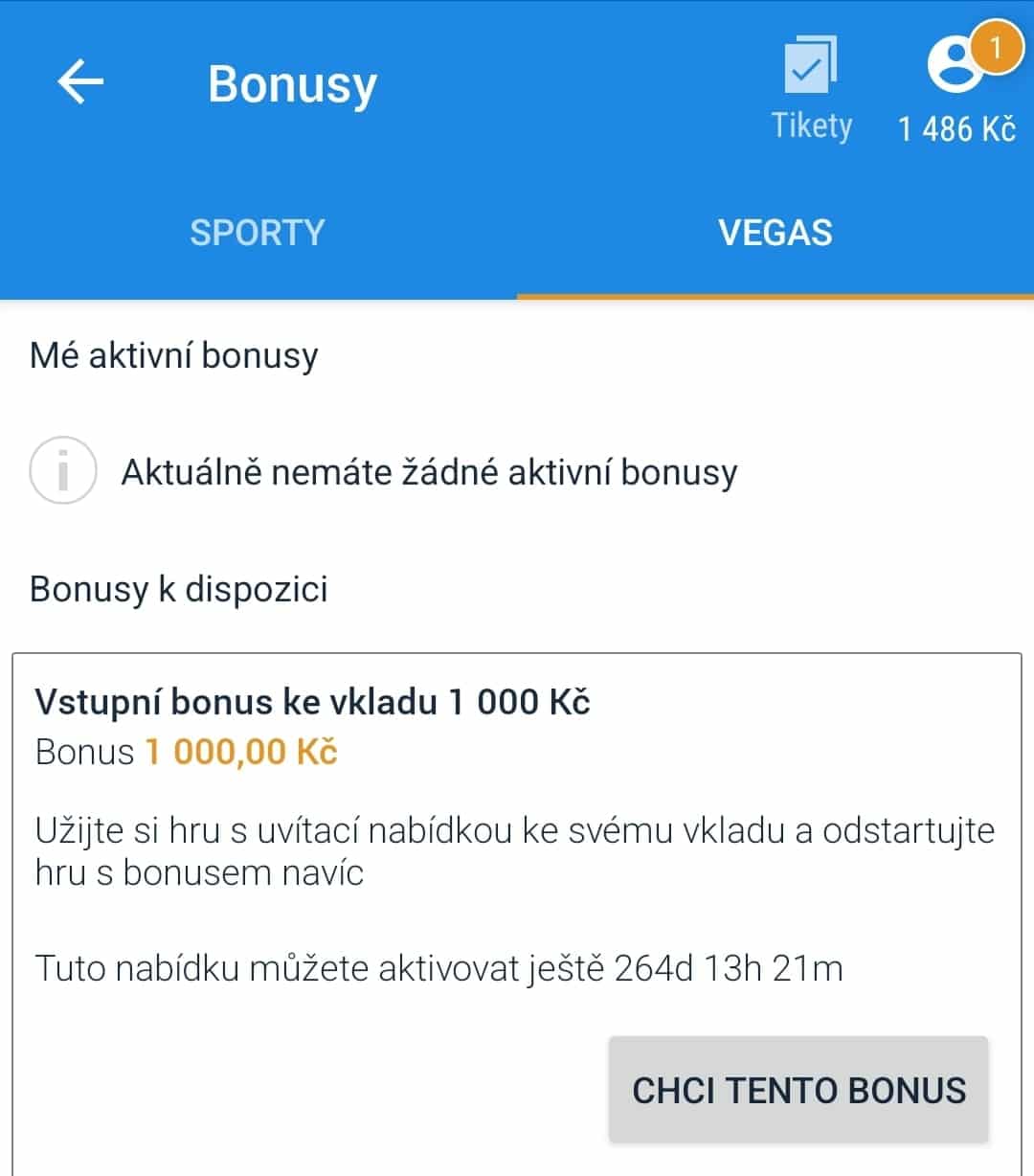 Bonusy v tipsport Vegas aplikaci
