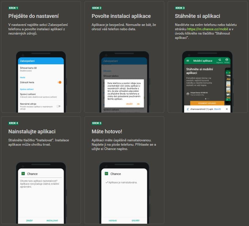 Instalace chance aplikace Android 7