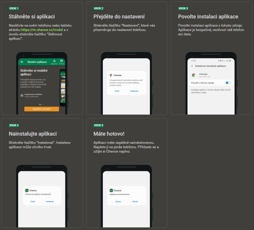 Instalace chance aplikace Android 8