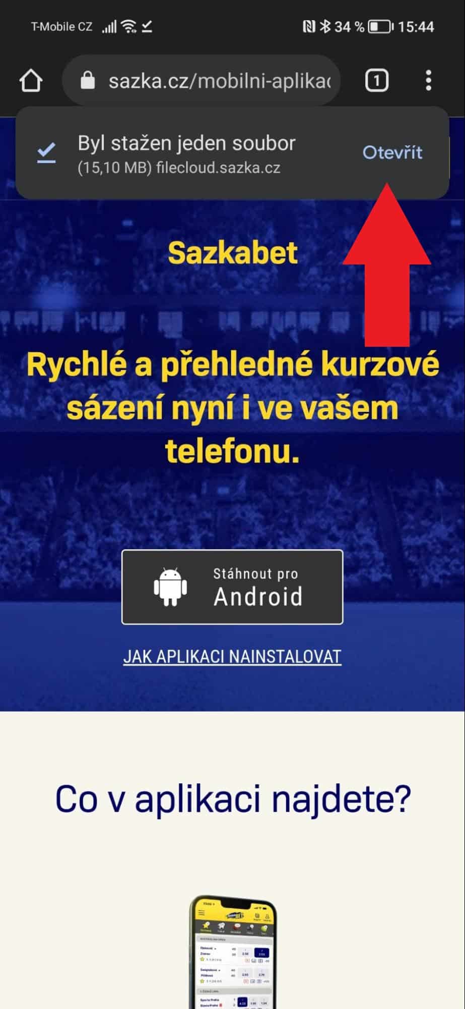 Daolší krok instalace aplikace