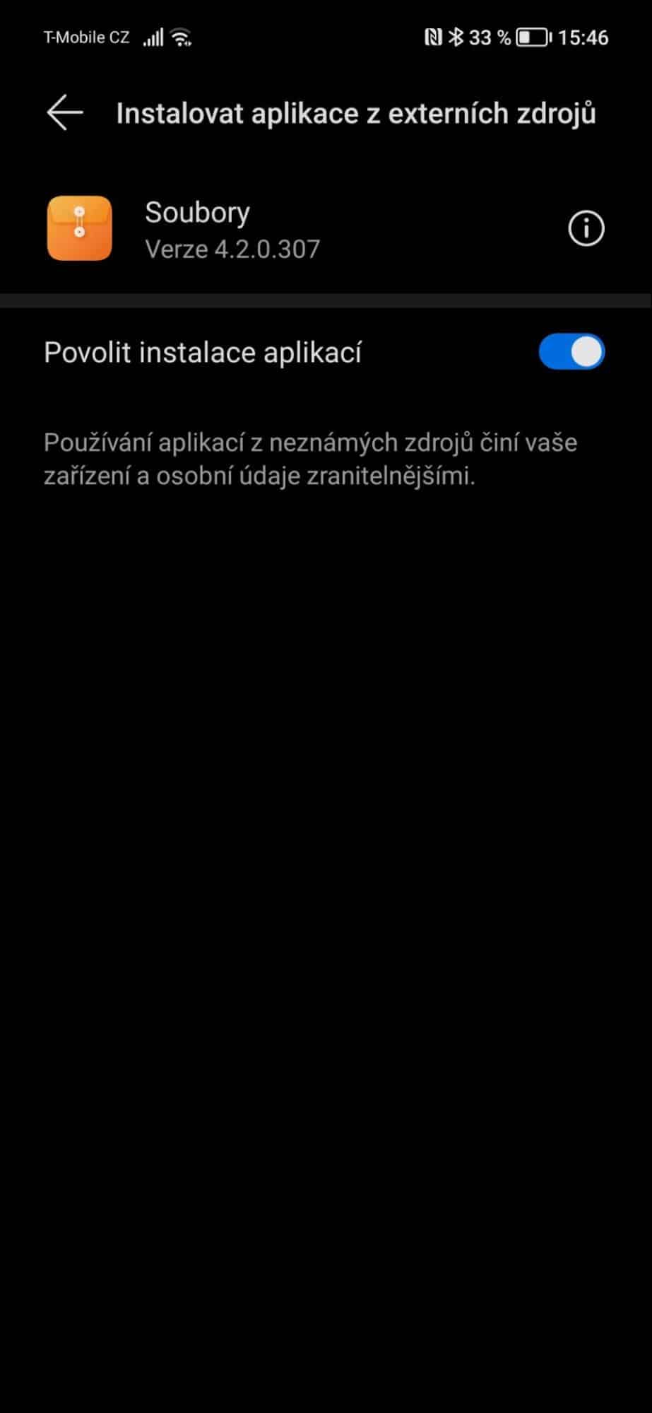 Povolení instalací aplikací z externích zdrojů