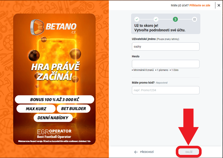 Dalsi krok k dosazeni Betano bonus kodu