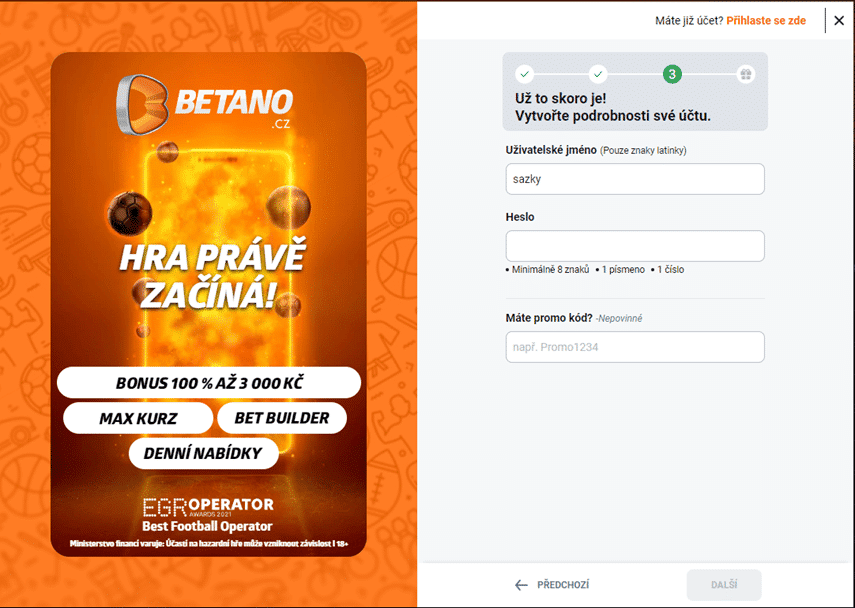 Betano kam vlozit promo bonusovy kod