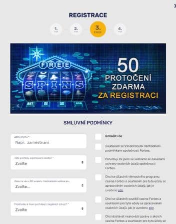 Třetí krok registrace do Forbes casina