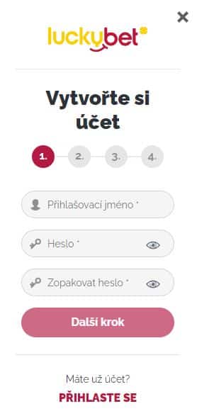 Luckybet bonusy - registrační formulář