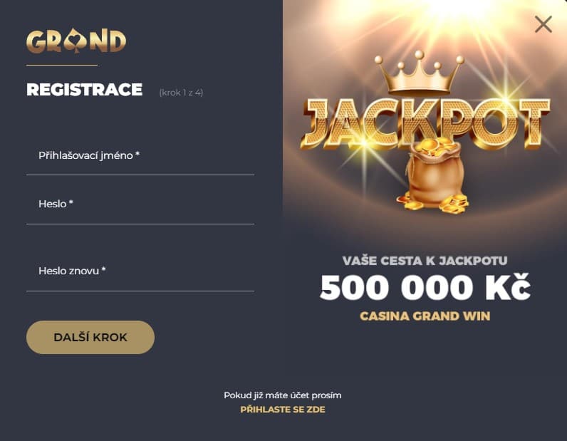 Registrace do GrandWin