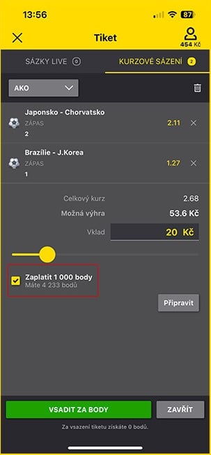 Fortuna věrnostní body - sázka