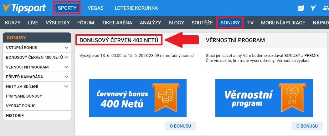 TIPSPORT ČERVNOVÝ BONUS