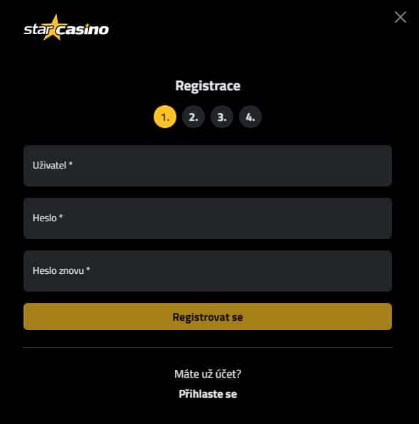 Registrační formulář na Star Casinu