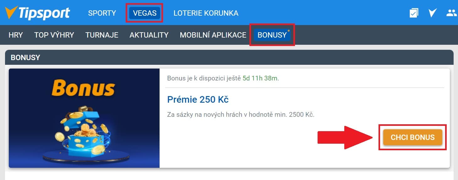 Tipsport prémie 250 Kč návod