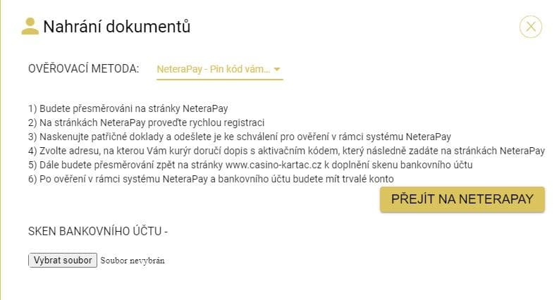 Ověření přes NeteraPay v Casinu Kartáč