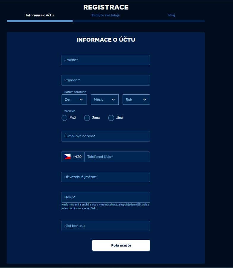 Registrační formulář MerkurXtip
