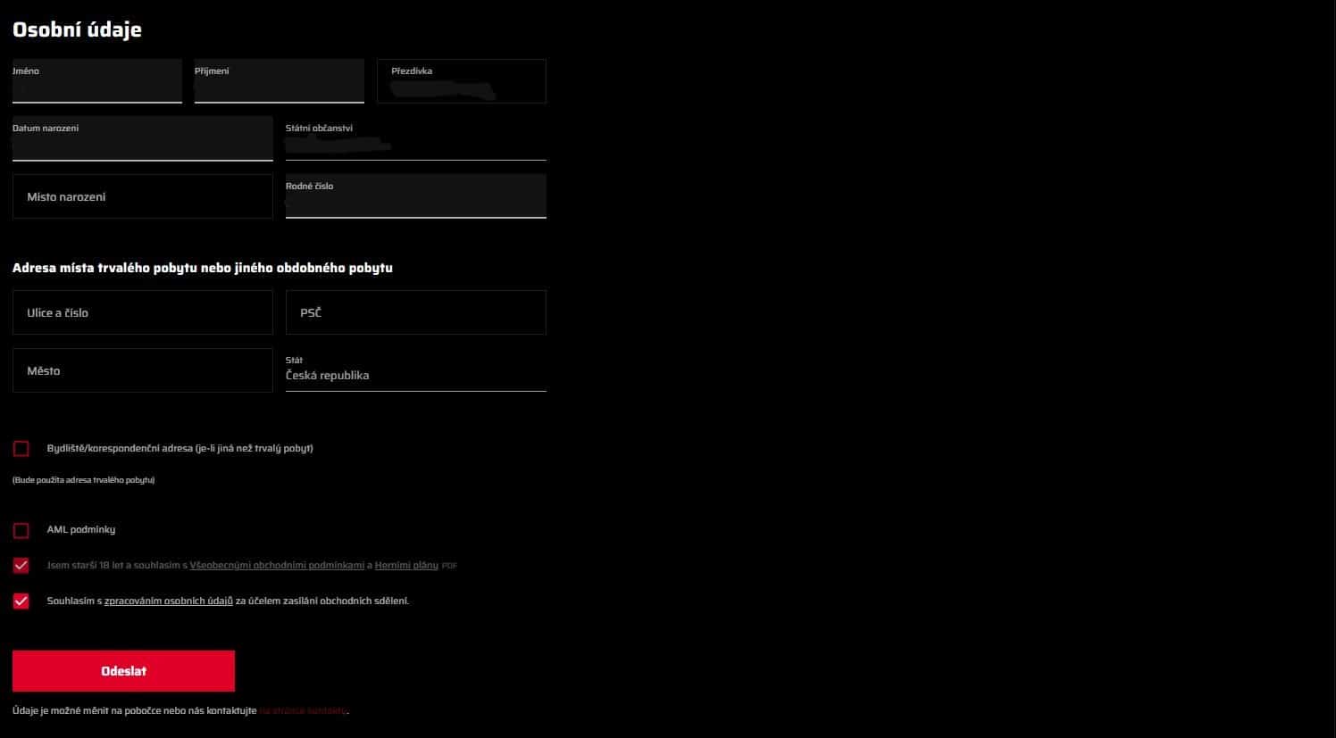 Doplnění osobních údajů 69Games casino