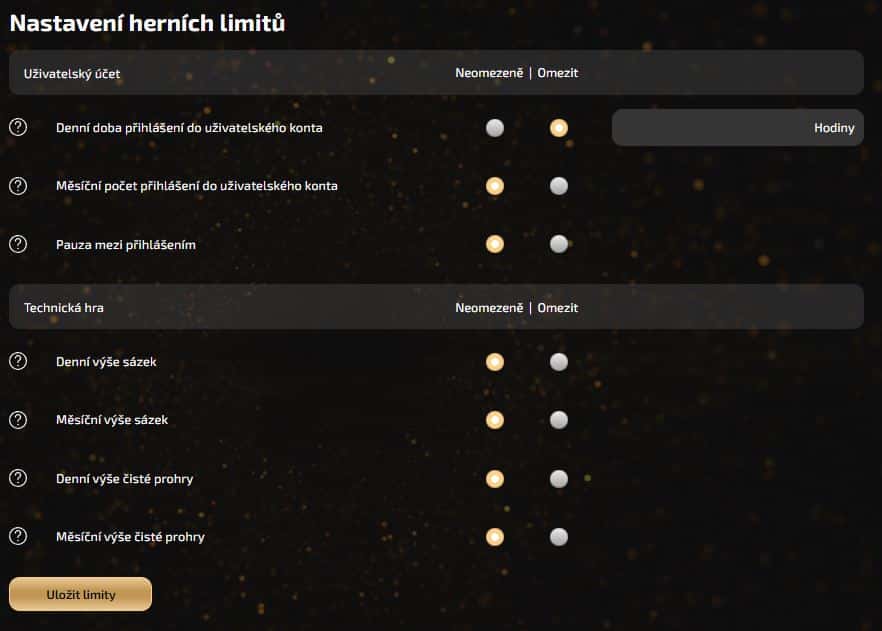 Nastavení herních limitů Magic Planet casino