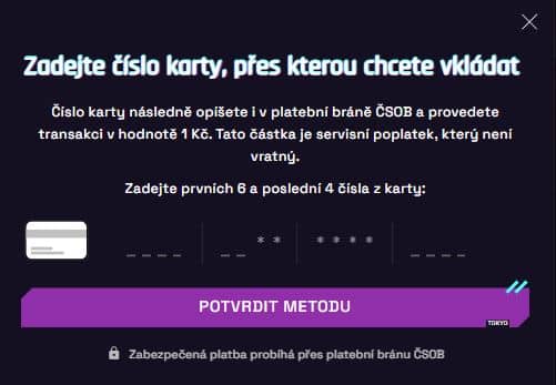 Přiřazení platební metody Tokyo casino
