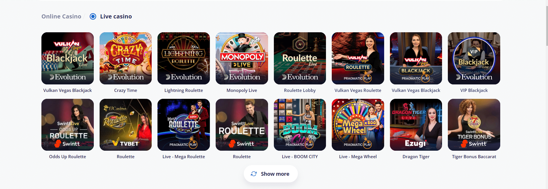 Live Dealer Games ve Vulkan Vegas