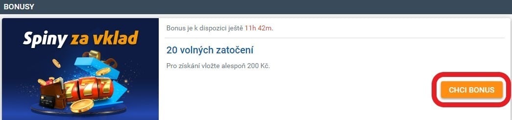 Aktivace bonusu akce ve Vegas