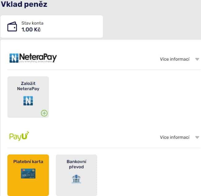 výběr platební metody