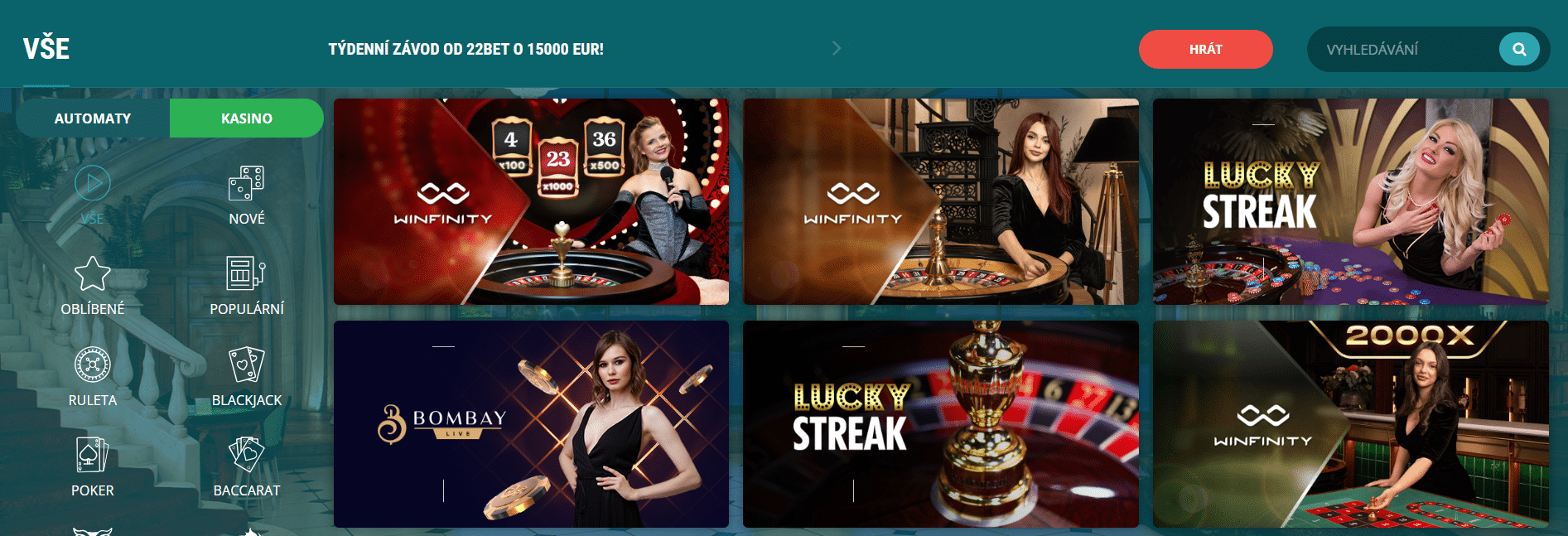 Live Dealer hry v 22Bet casinu