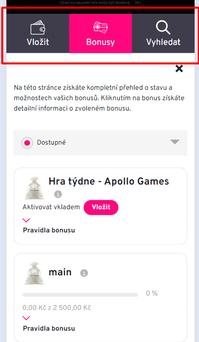 bonusy u Apolla