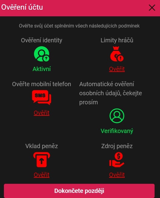 BetX ověření účtu