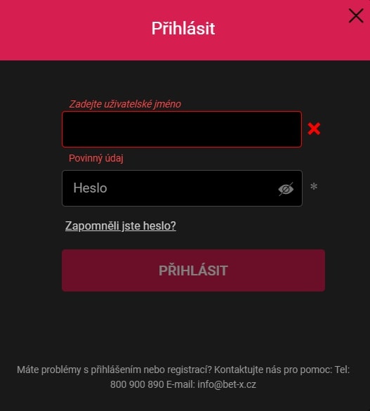BetX přihlášení