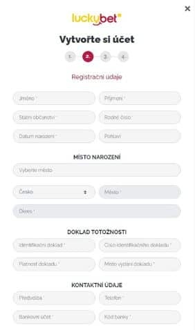 Registrační formulář LuckyBet