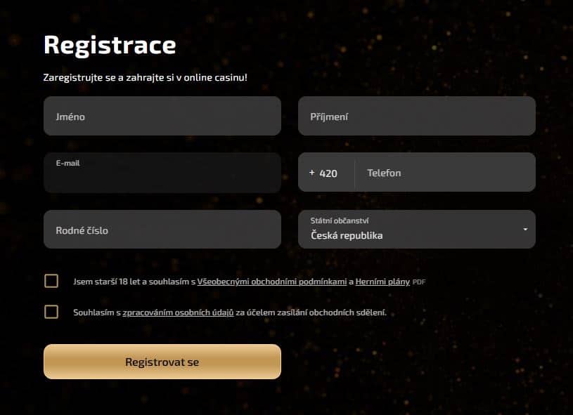 Registrační formulář u Magic Planet casina