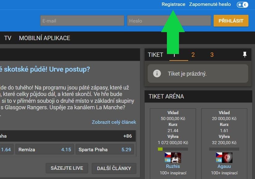 Registrace Tipsport