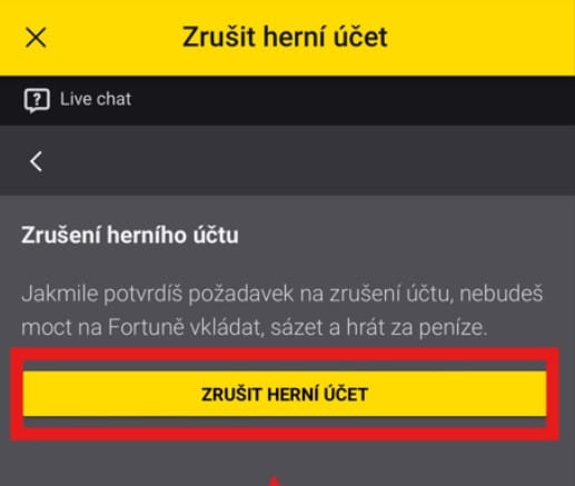 Zrušení účtu u Fortuny