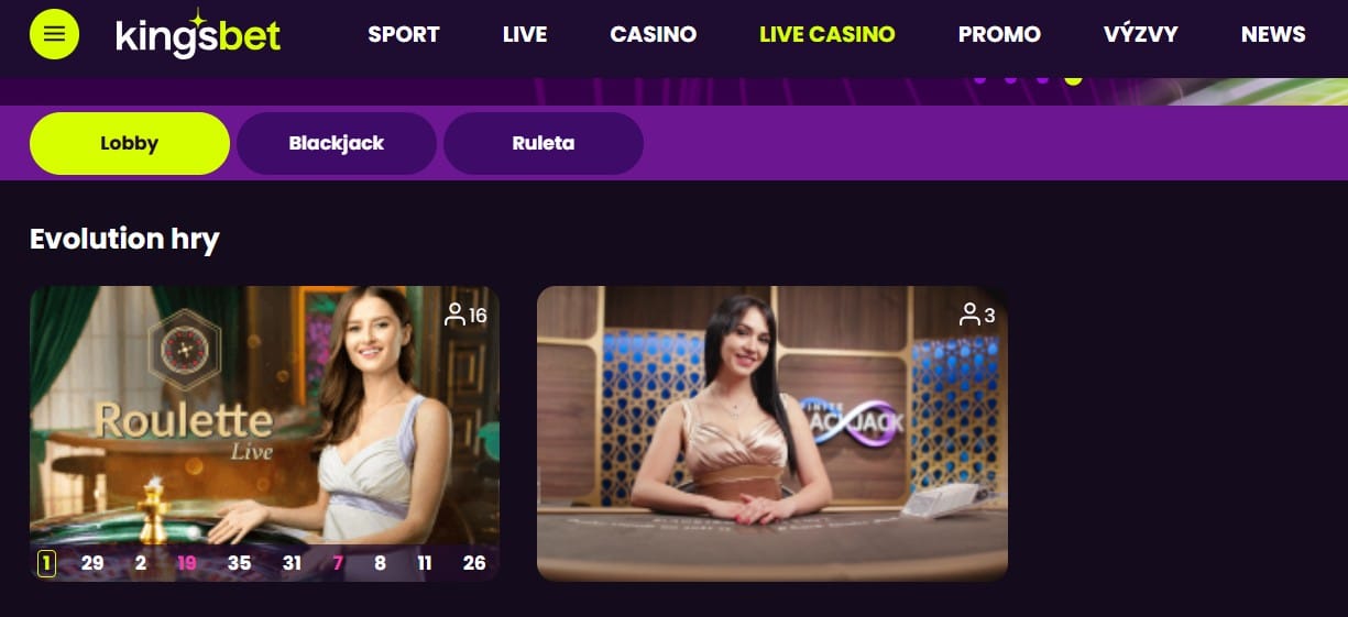 Live casino u Kingsbetu hry