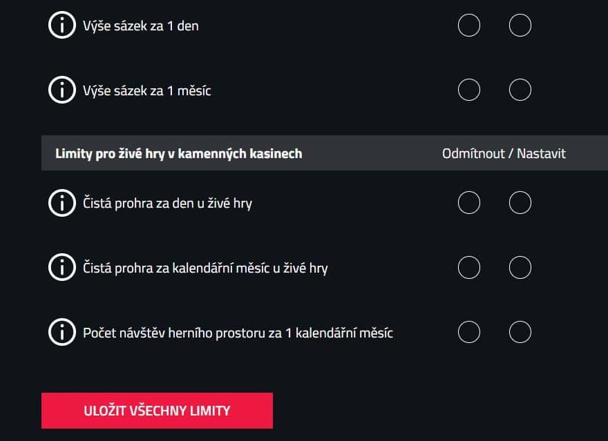 Nastavení limitů u Betoru