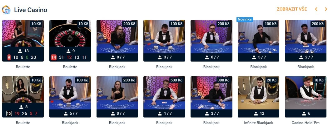 Tipsport Live casino stoly