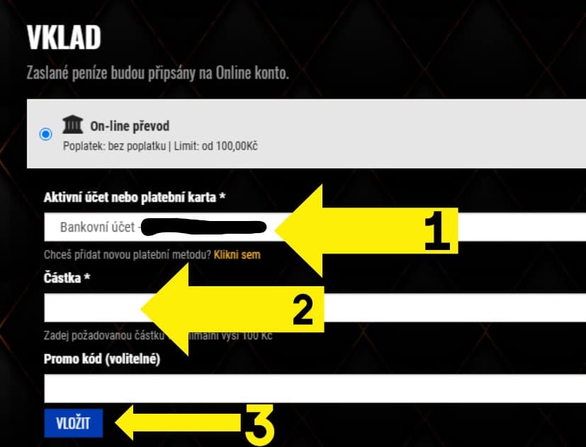Vklad bankovní převod
