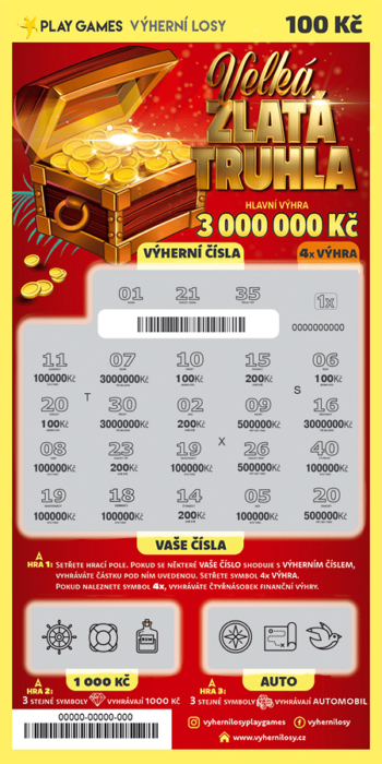 Ukázka setřeného losu Velká zlatá truhla 2