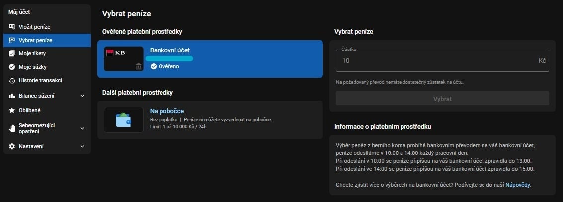 Výběr peněz Tipsport